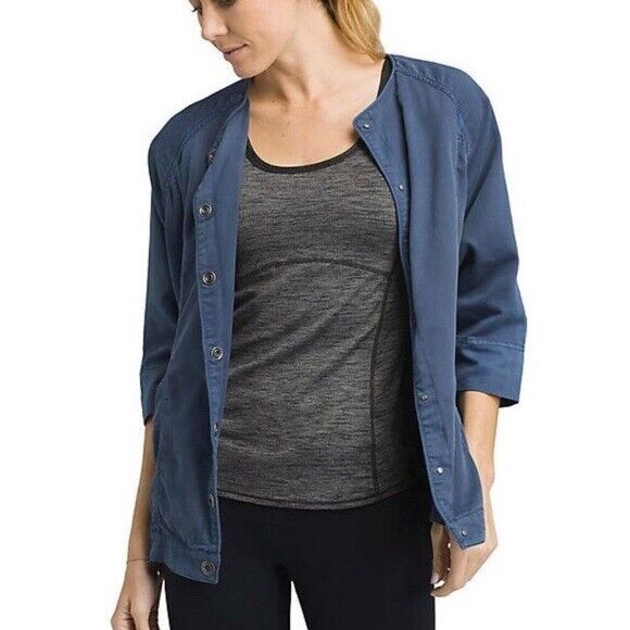 New NWT Prana Barnswallow Womens M Jacket Pockets Blue Cool Organic Cotton - Picture 3 of 11